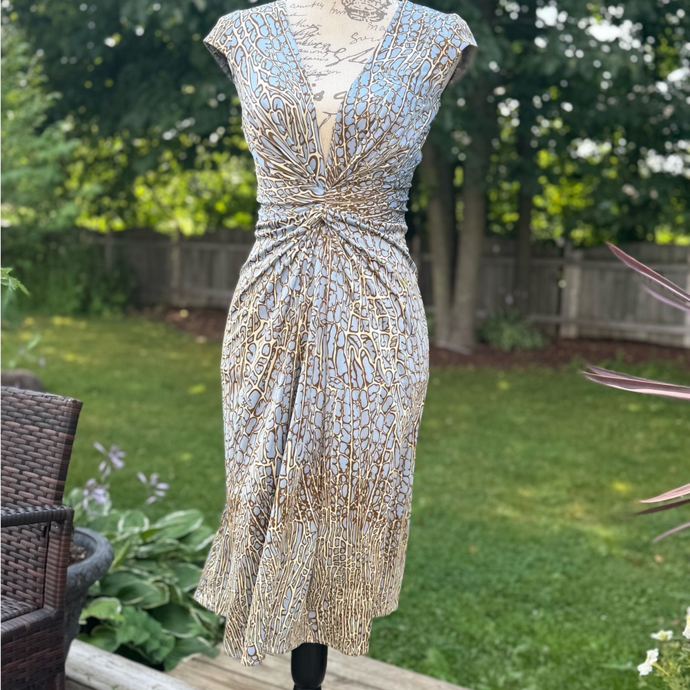 Issa London Blue and Gold 100% Silk Midi Dress